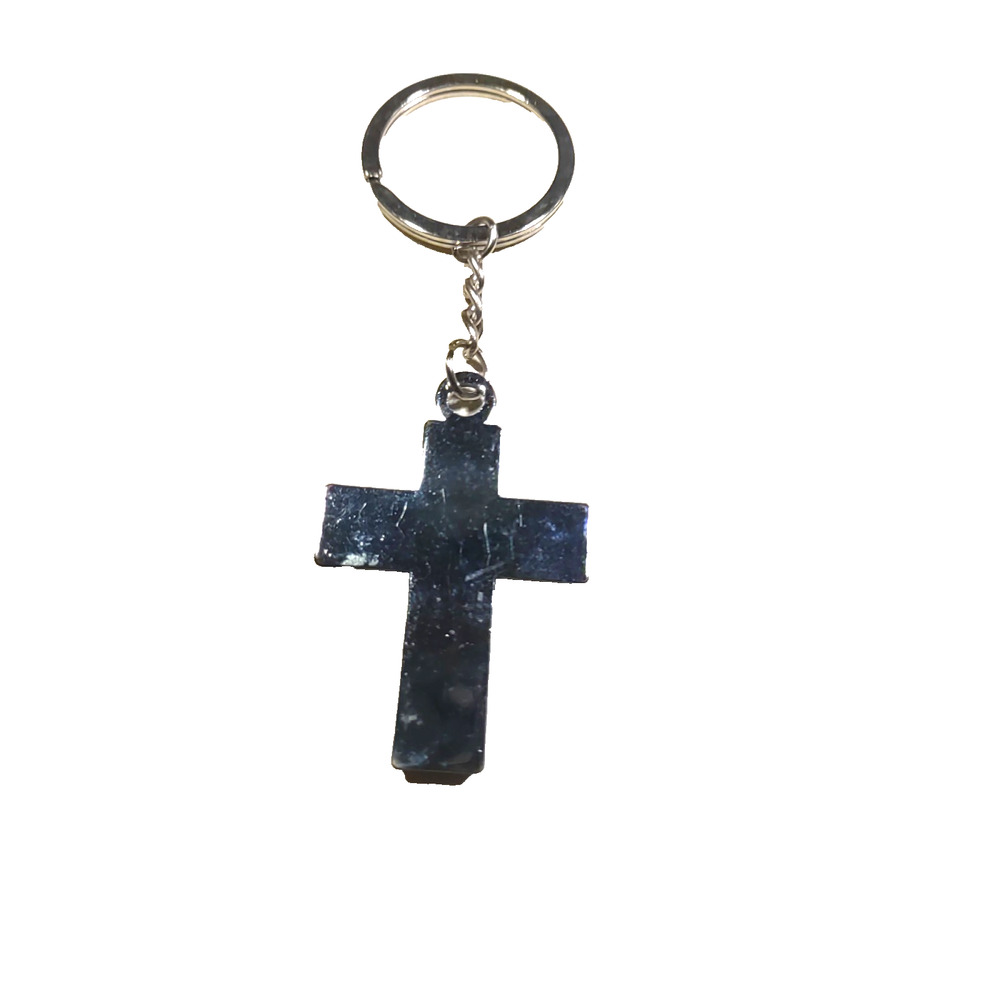 Cross Keychain Silver Tone Rhinestone Religious - Picture 4 of 5